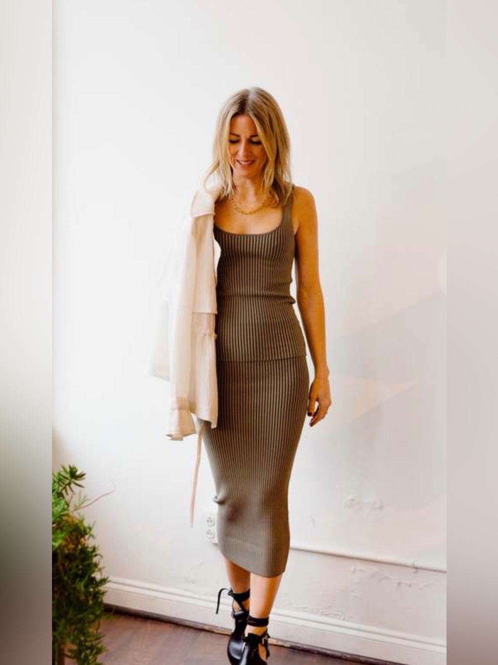 EUC Anine Bing Set in Green Khaki & Olive (Josie Tank M + Julian Skirt S)